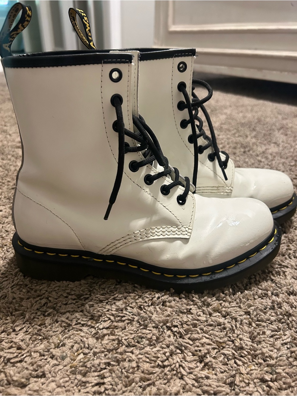 Dr. Martens White Leather Lace-Up Boots with Black Laces